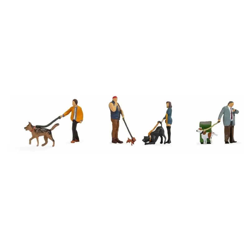 Haute Qualité Lot de 4 personnages promenant leur chien NOCH 36471 - N 1/160