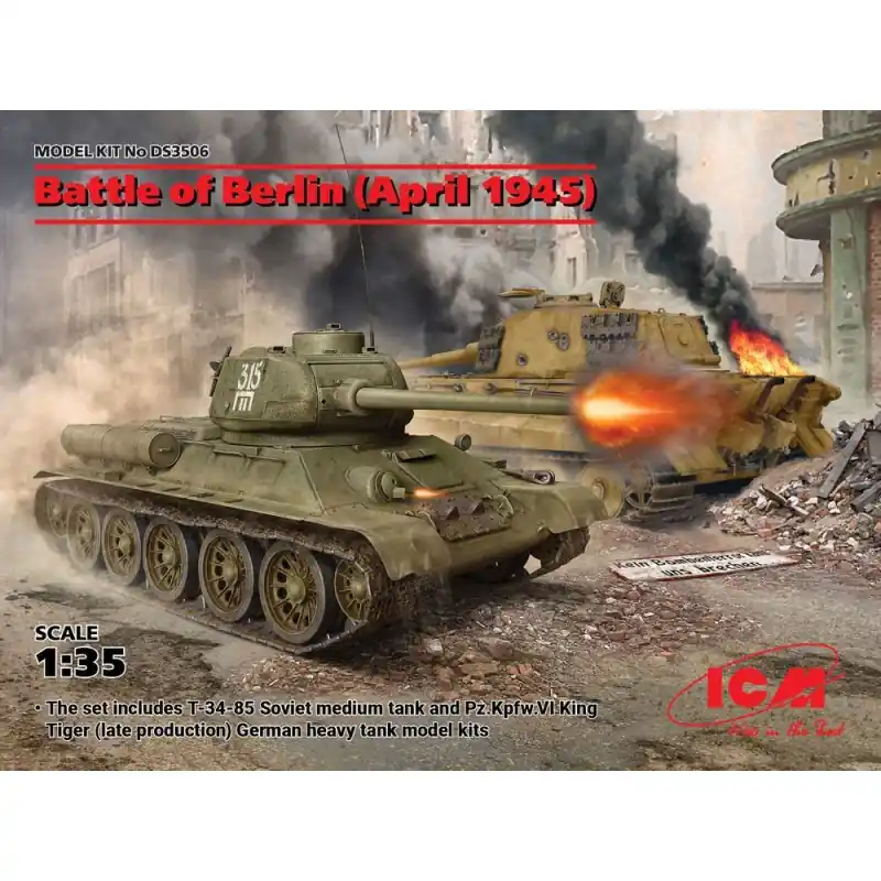 ICM DS3506 MAQUETTE BATTLE OF BERLIN (APRIL 1945) (T-34-85, KING TIGER) 1/35 Dernier Modèle