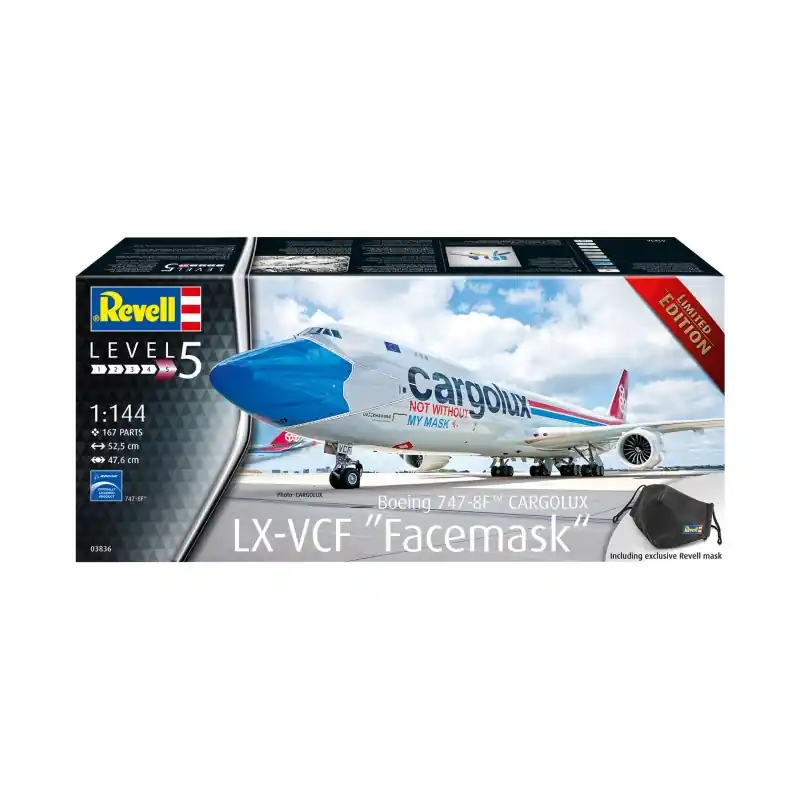 Dernier Modèle REVELL 03836 BOEING 747-8F CARGOLUX LX-VCF FACEMASK 1/144