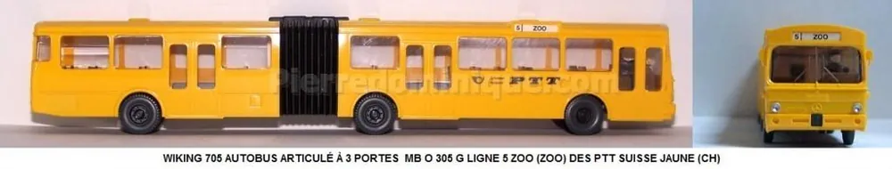 *SOLDES* - AUTOBUS ARTICULÉ A 3 PORTES MB O 305 G LIGNE 5 ZOO (ZOO) DES PTT SUISSE JAUNE (CH) Jusqu'à Épuisement Des Stocks