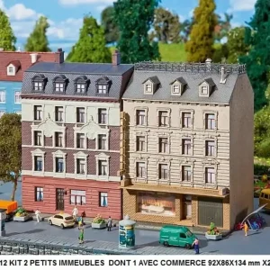 *SOLDES* - 2 KIT 2 PETITS IMMEUBLES DONT 1 AVEC COMMERCE 92X86X134 mm X2 ÉCHELLE N Expédié Aujourd'hui