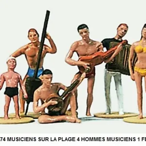 *SOLDES* - MUSICIENS SUR LA PLAGE 4 HOMMES MUSICIENS 1 FEMME 1 ENFANT Top Vente