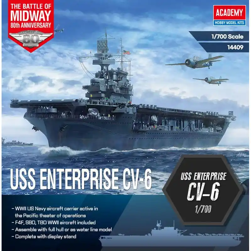 Maquette de bateau en plastique USS CV-6 Enterprise « Battle of Midway » 1 700 Petit Prix