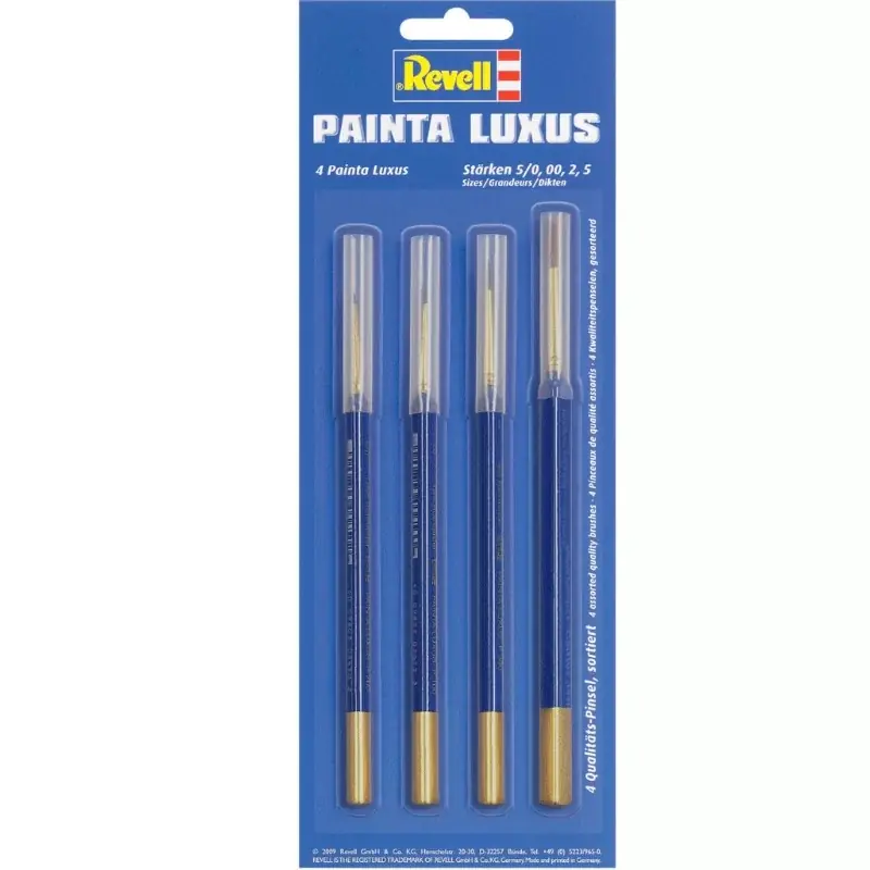 4 Pinceaux en poils de martre taille 5/0, 00, 2, 5 - Revell Usine Directe