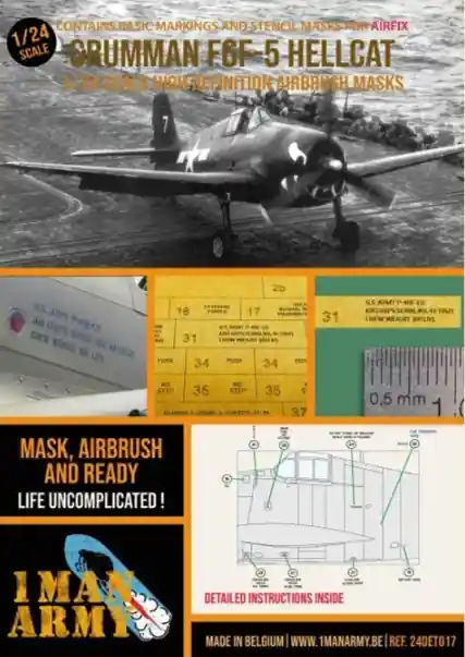 1 Man Army 24DET017 Grumman F6F-5 Hellcat (Airfix) Authentique