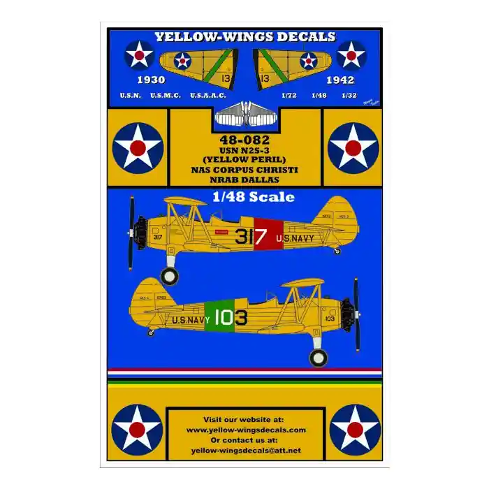 Yellow Wings 48082 Stearman N2S-3 Trainer ‘Yellow Peril‘ Decals Solde