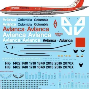 26 Decals STS44432 Boeing 707 - Avianca Colombia Réduction