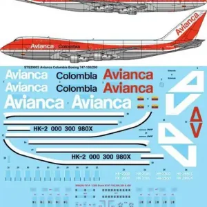 26 Decals STS20002 Boeing 747-100/200 - Avianca Columbia HK-2000 / HK-2300 and HK-2980x (inc. Three Styles of Fin Markings) Prix Cassé